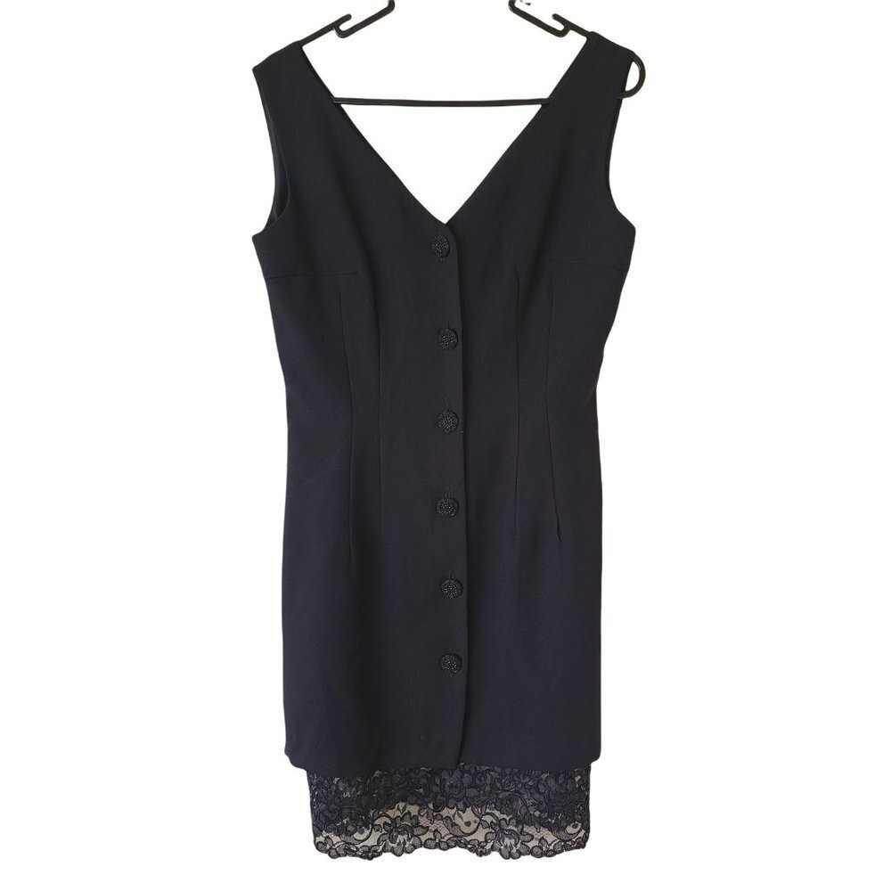 Laundry by Shelly Segal Vintage Black Dress Lace Accents Sleeveless V-Neck Sz‎ 6